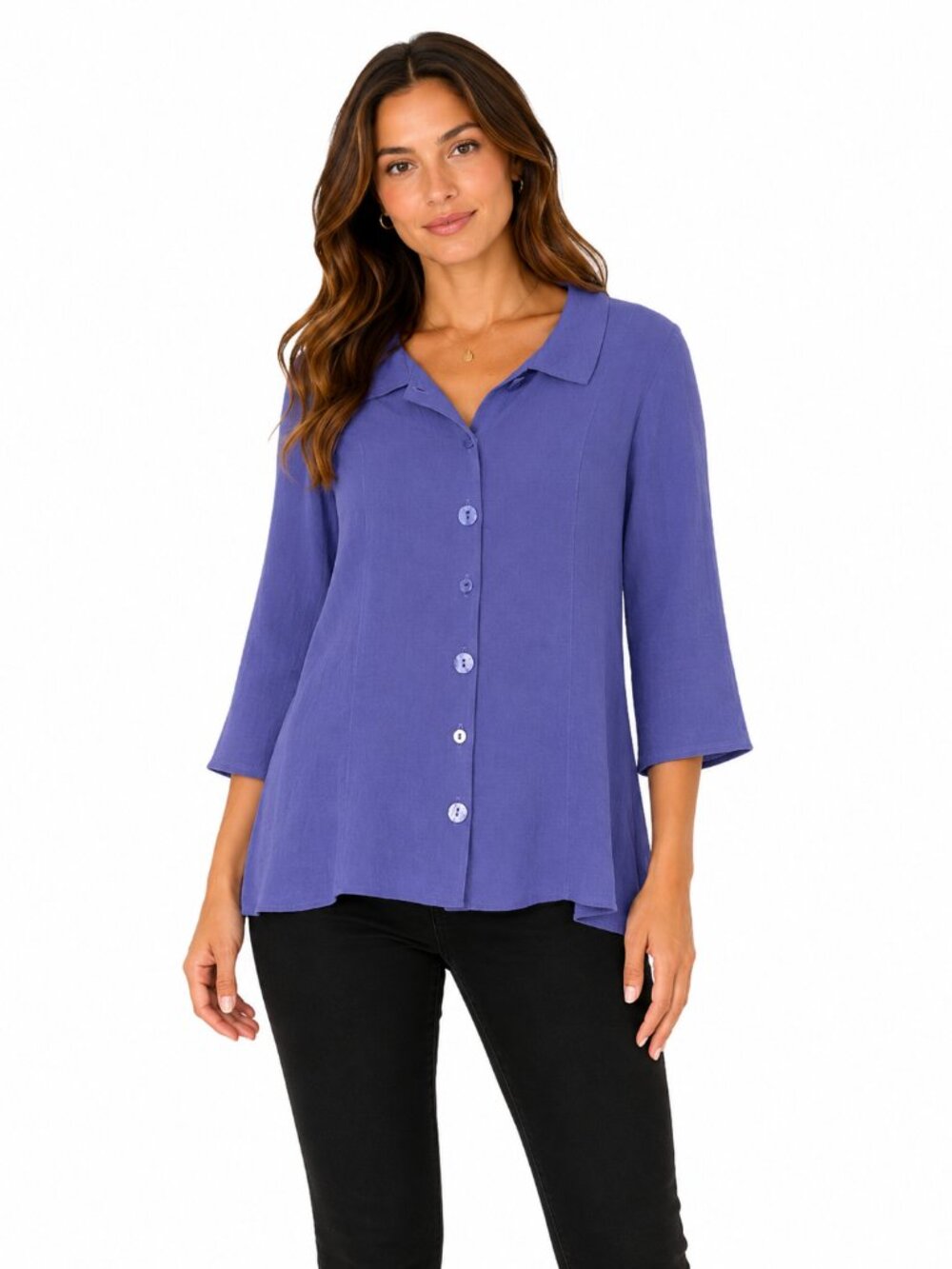 HABITAT Purple Textured Collared Button-Down 3/4 Sleeve Tunic Blouse XL 30612